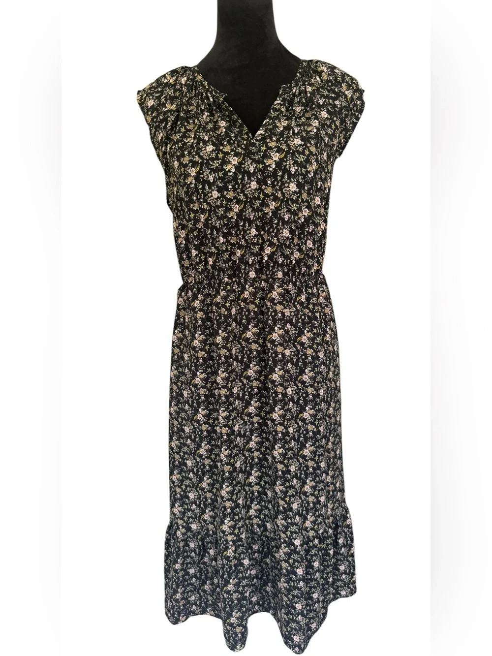 J. Crew Floral Midi Dress in Black Size Small